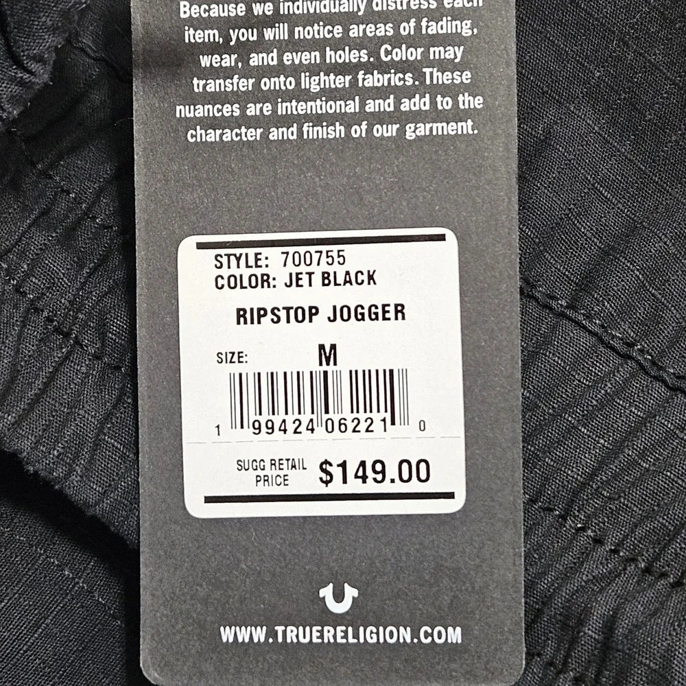 True Religion Mens Ripstop Jogger Pants Jet Black Cargo Graphic 700755 Size M‎